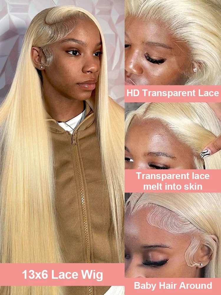 250 Density Straight 613 Blonde Lace Front Human Hair Wig 40 Inch HD Transparent 13x4 13x6 Lace Front Wigs Colored Wig For Women Synthetic