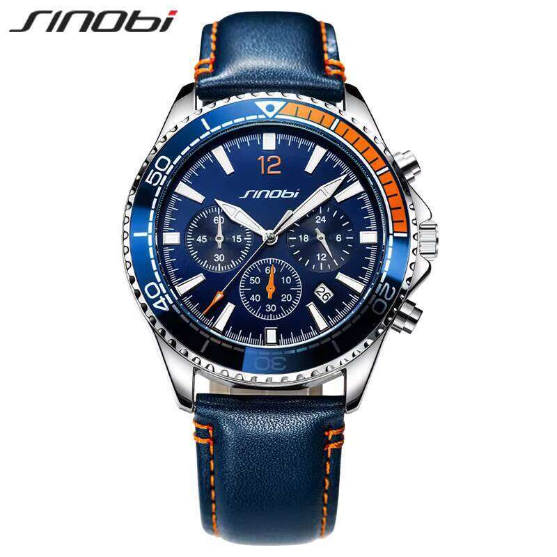 DHGadges Men Luxury Chronograph Watch Waterproof Quartz Watch with Leather Strap Multi Function Dial and Luminous Hands Model S9866G