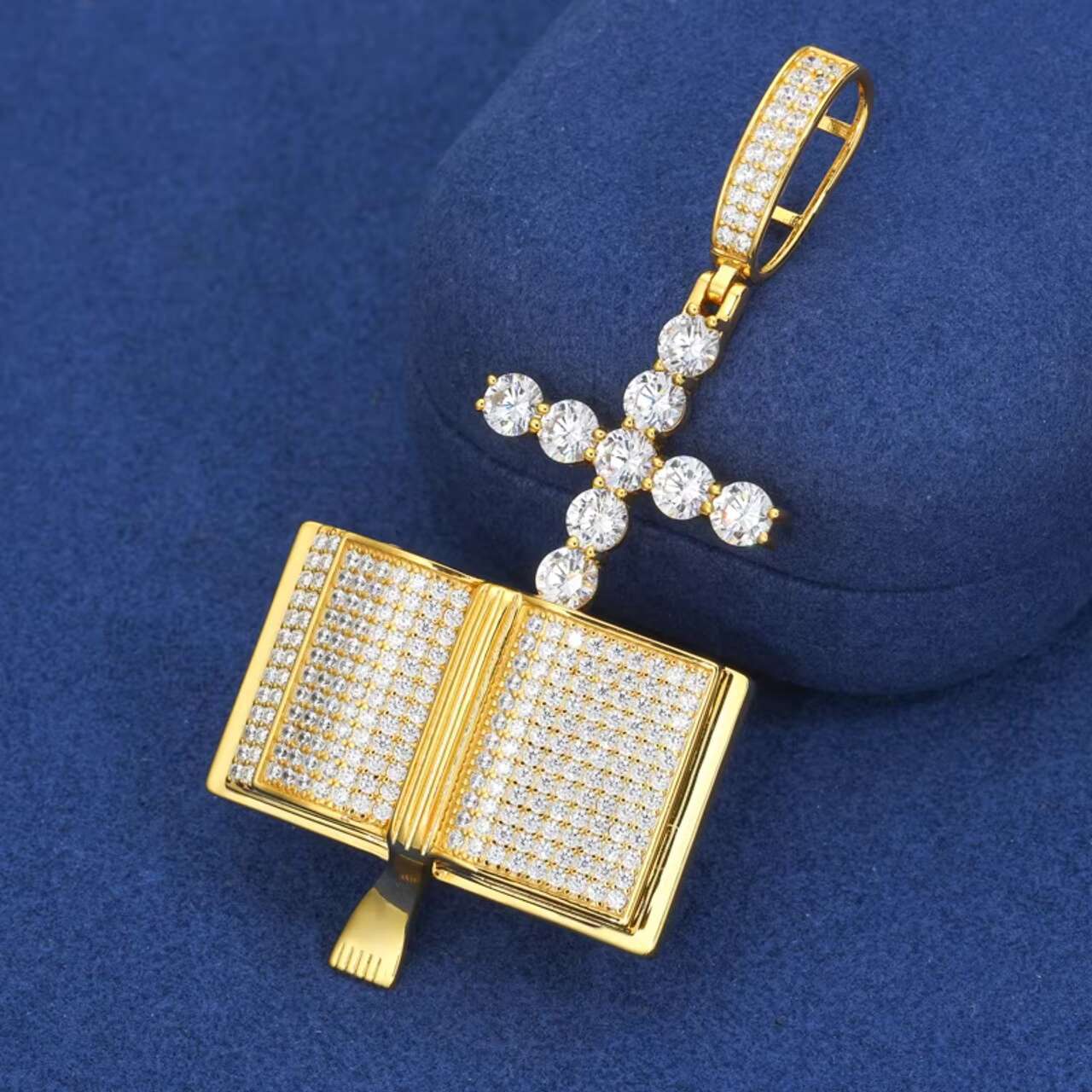 925 Solid Iced Blinged out Moissanite Cross Pendant Necklace Unique Bible Prayer Design in Hip Hop Style