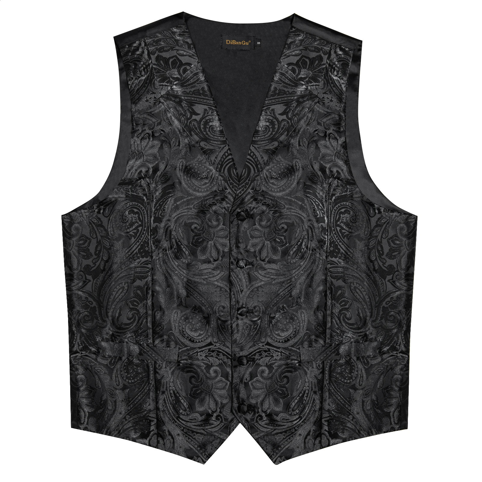 Mens Suit Vest Neck Tie Set Black Paisley Silk Waistcoat for Wedding Party Tuxedo Suits Sleeveless Jacket DiBanGu 250614