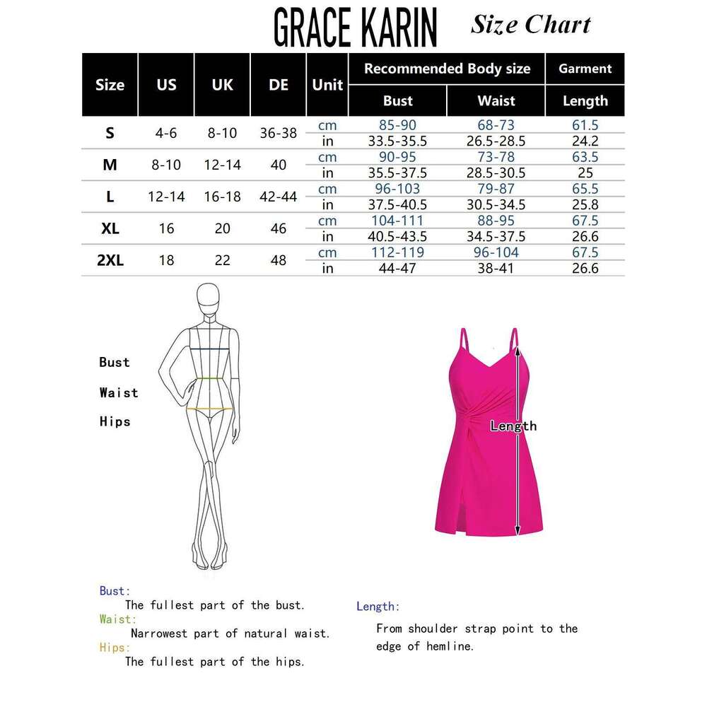 GK Women Front Slit Bathing Suit With Attached Briefs V-Neck Padded Swimwear
