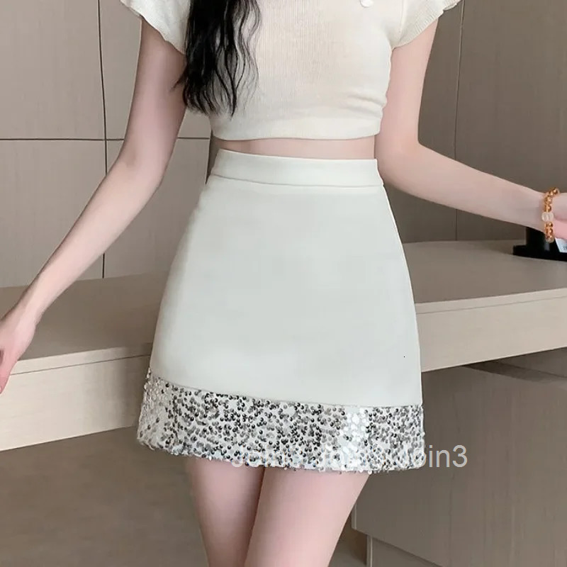 Tight Skirts for Women High Waist Black Patchwork Sequin Wrap Korean Style V Fashion Streetwear Summer 2025 Cheap Woman Skirt