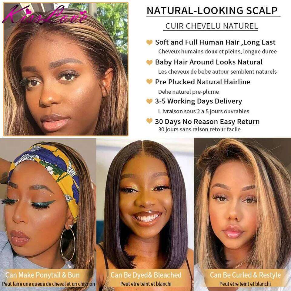 Wear And Go Glueless Human Hair Wig Straight Highlight Short Bob 5x5 Cut Front Pre Plucked 4x4 Lace Closure Wigs