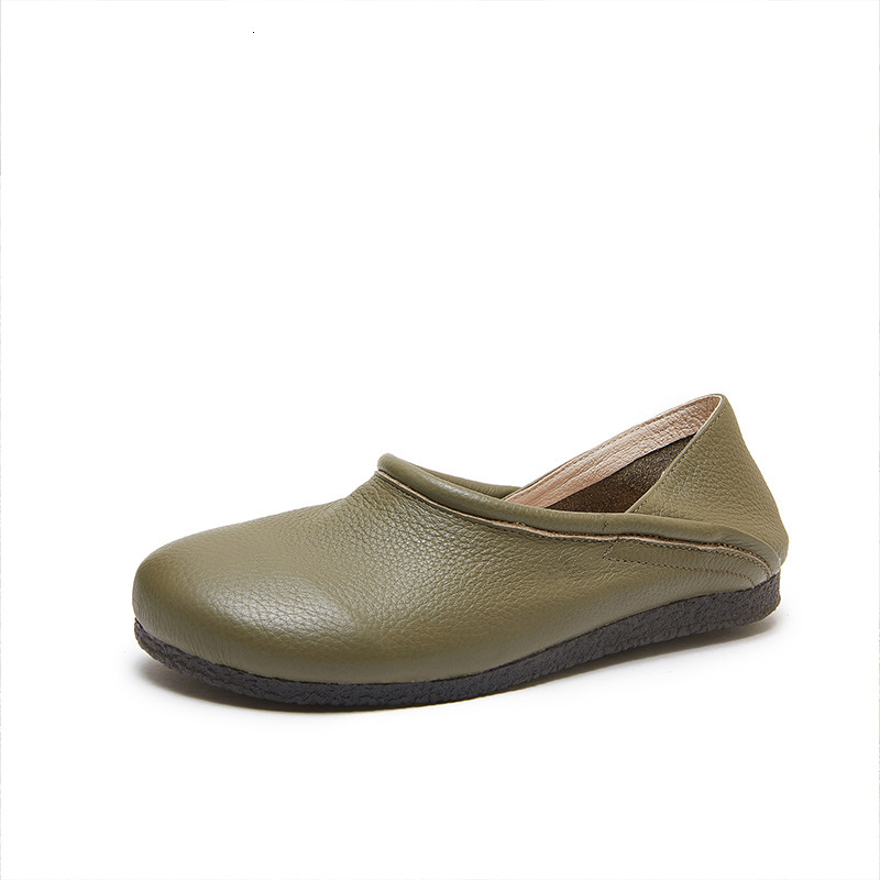 Round Toe Flat Genuine Leather Women's Shoes, Slip-On Two-Way Slippers, Comfortable Cowhide Casual Shoes ddmythur