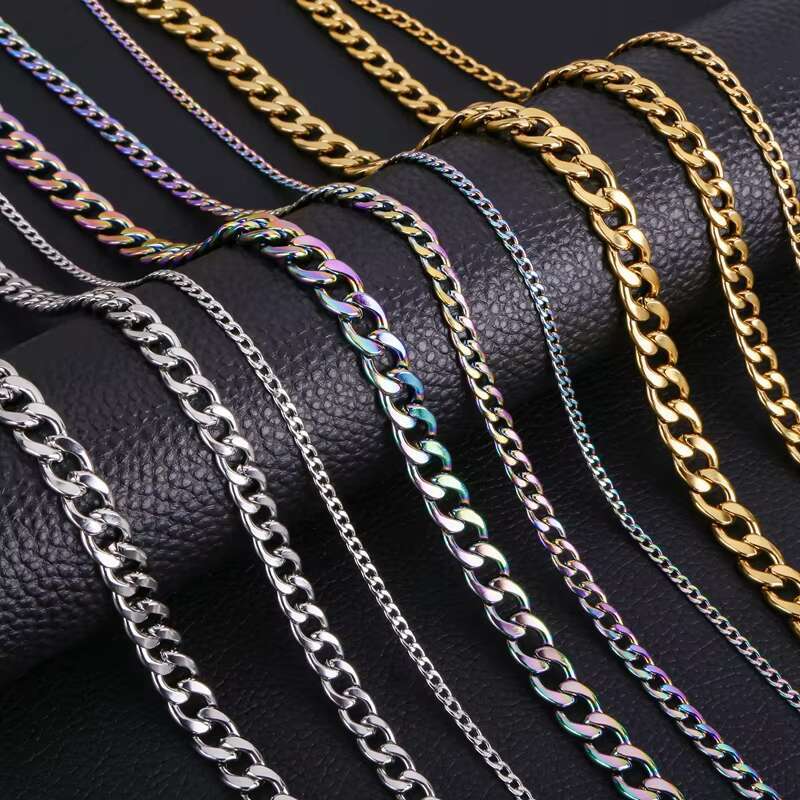 Hot Fashion Hip Hop 3/4/5/7/ 9mm 18K Gold Plated Miami Stainless Steel Necklace Link Curb Cuban Chain for Men