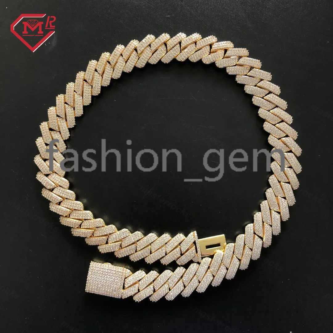 Full Iced Out Moissanite Cuban Chain Heavy 17mm Prong Setting Necklace 925 Silver Vvs Hip Hop Cuban Link Chain