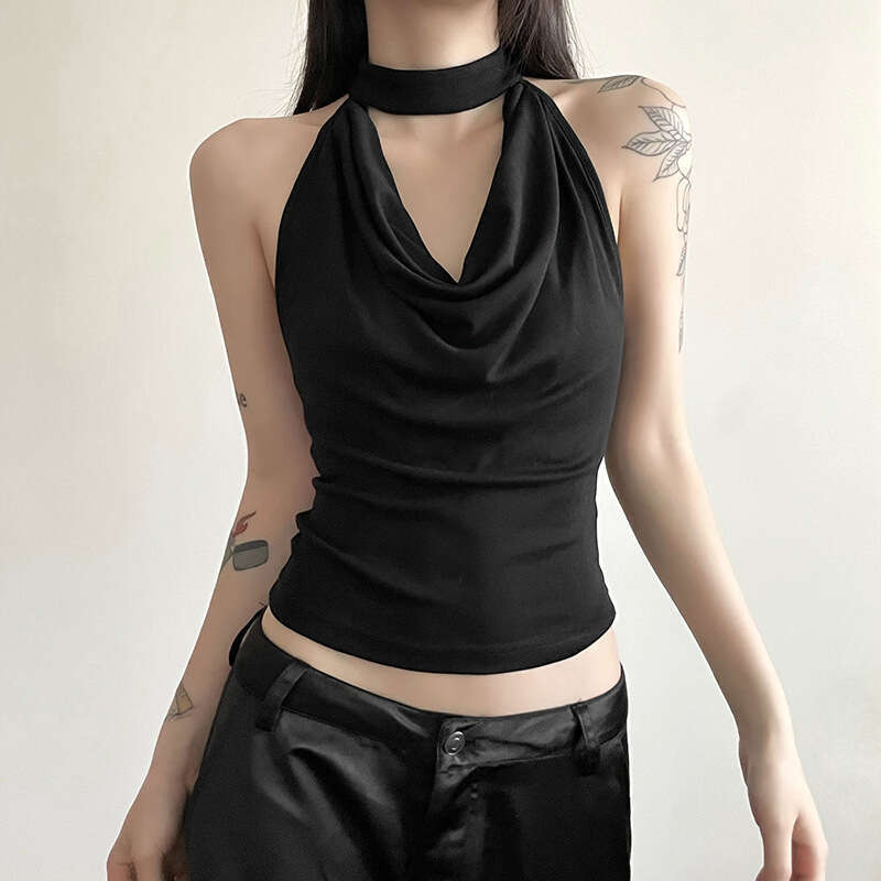 Summer New Women's Solid Color Slim Fit Street Fashion Halter Sexy Backless Tank Top B5