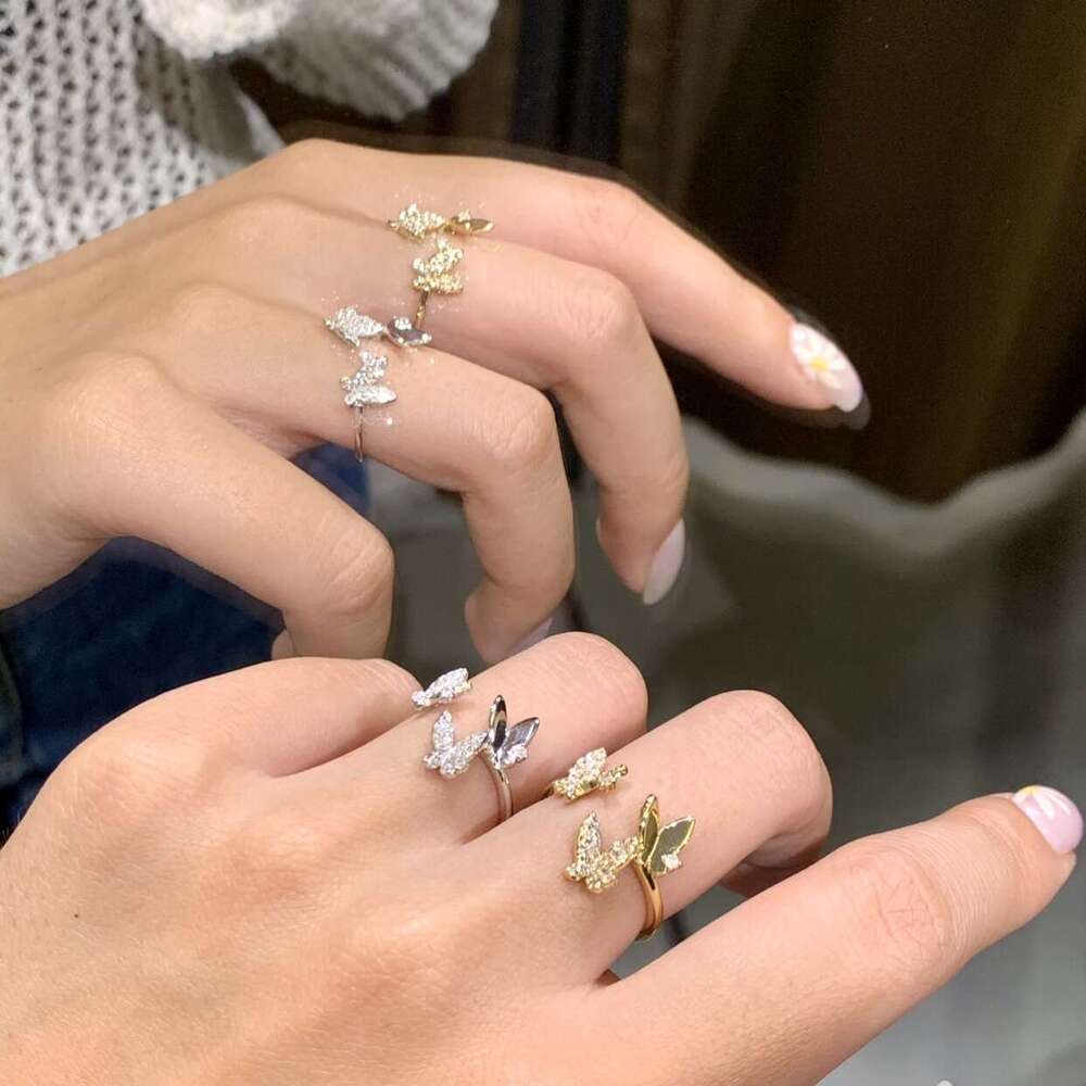 New Playful Butterfly Inlaid Zircon Ring for Women Fashion Street Style Trendy Light Luxury Versatile High-end Jewelry
