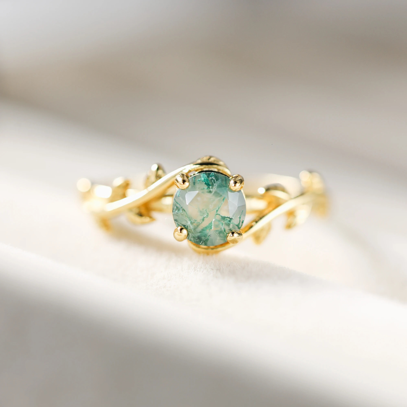 Unquie 925 Sterling Silver 8x6mm Oval Natural Green Moss Agate Stone Wedding Engagement Ring For Women Jewelry Finger Bague 250618
