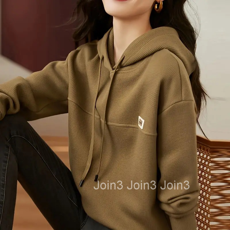 Brown Womens Sweatshirt Slim Plain Top Sport Hoodies Hooded Xxl Korean Fashion Autumn and Winter Woman Clothing E New in M Kpop