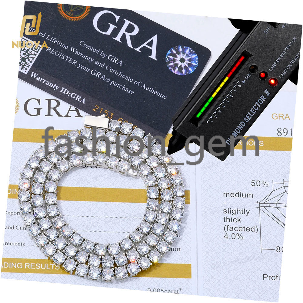 Moissanite Tennis Chain Necklace 925 Silver Iced Out Round Cut Pass Diamond Tester Tennis Chain Womens Fine Jewelry Gift