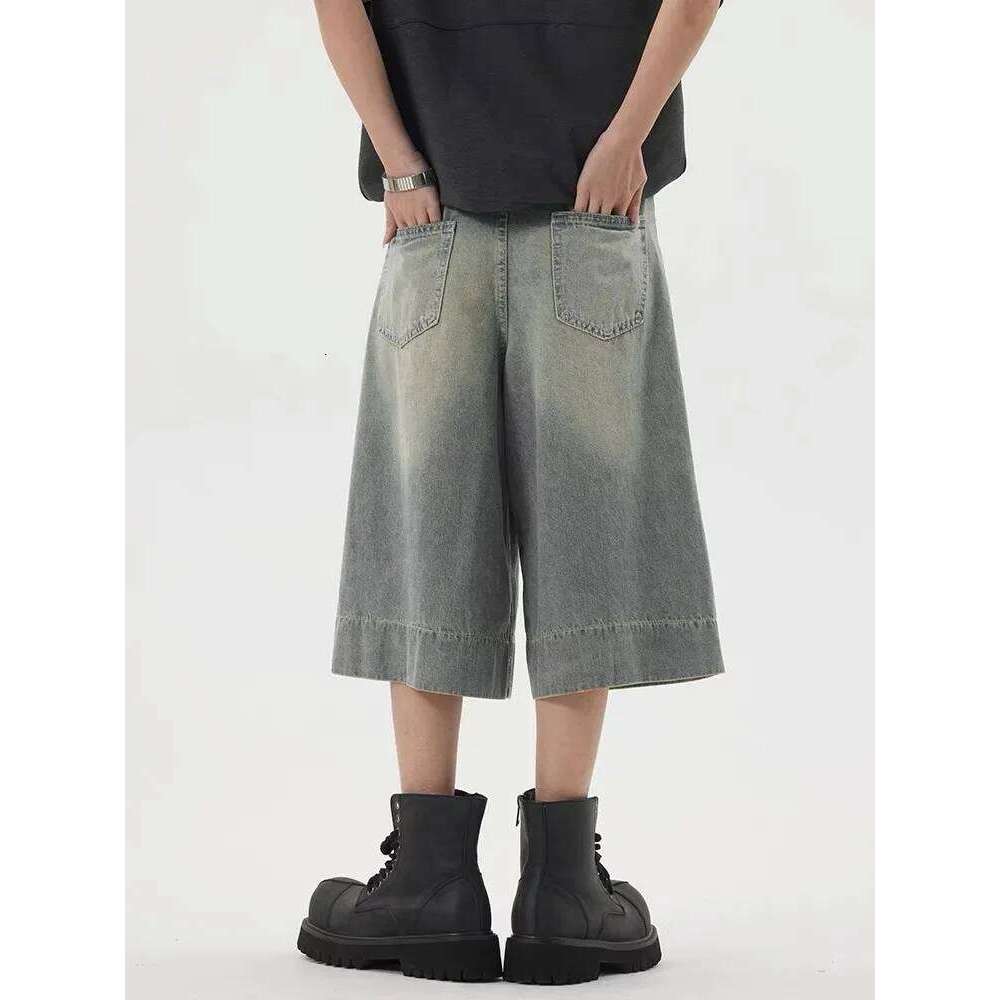 Wear HOUZHOU Women Washed Blue Jeans Vintage Y2k Long Jorts Baggy Haruku High Waist Korean Streetwear Wide Leg Denim Shorts