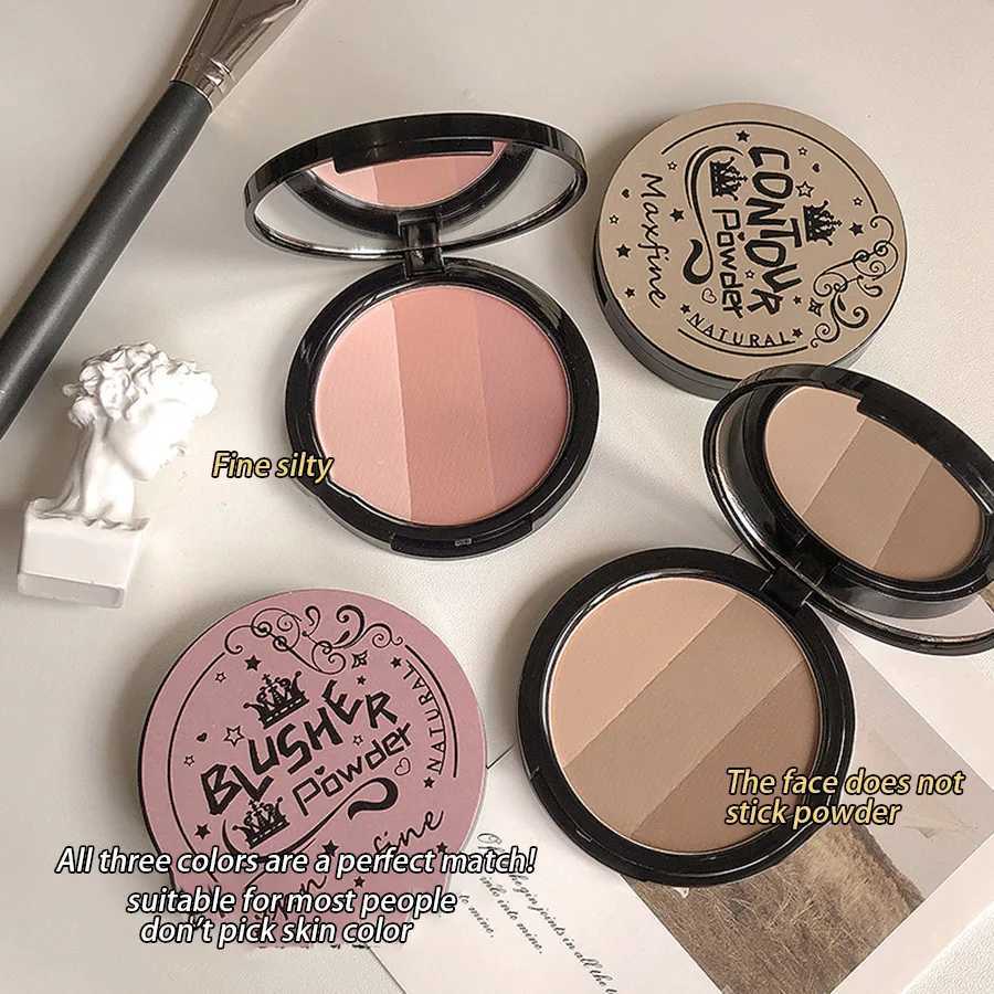 3in1 Three Colors Powder Tray Blush Contouring Waterproof Long Lasting Delicate Natural Face Makeup XJ250618