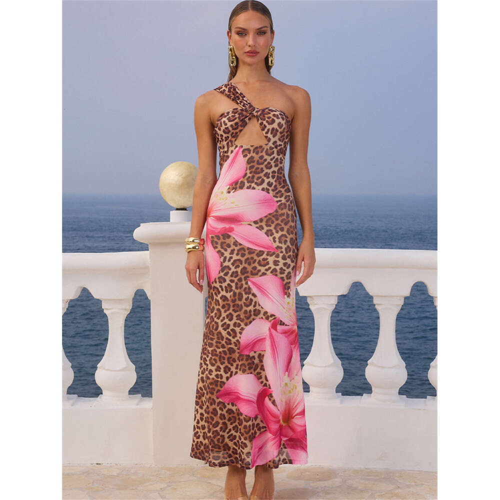 New Stylish And Versatile Leopard Print Slim Fit Sexy Backless Long Dress For Women B5