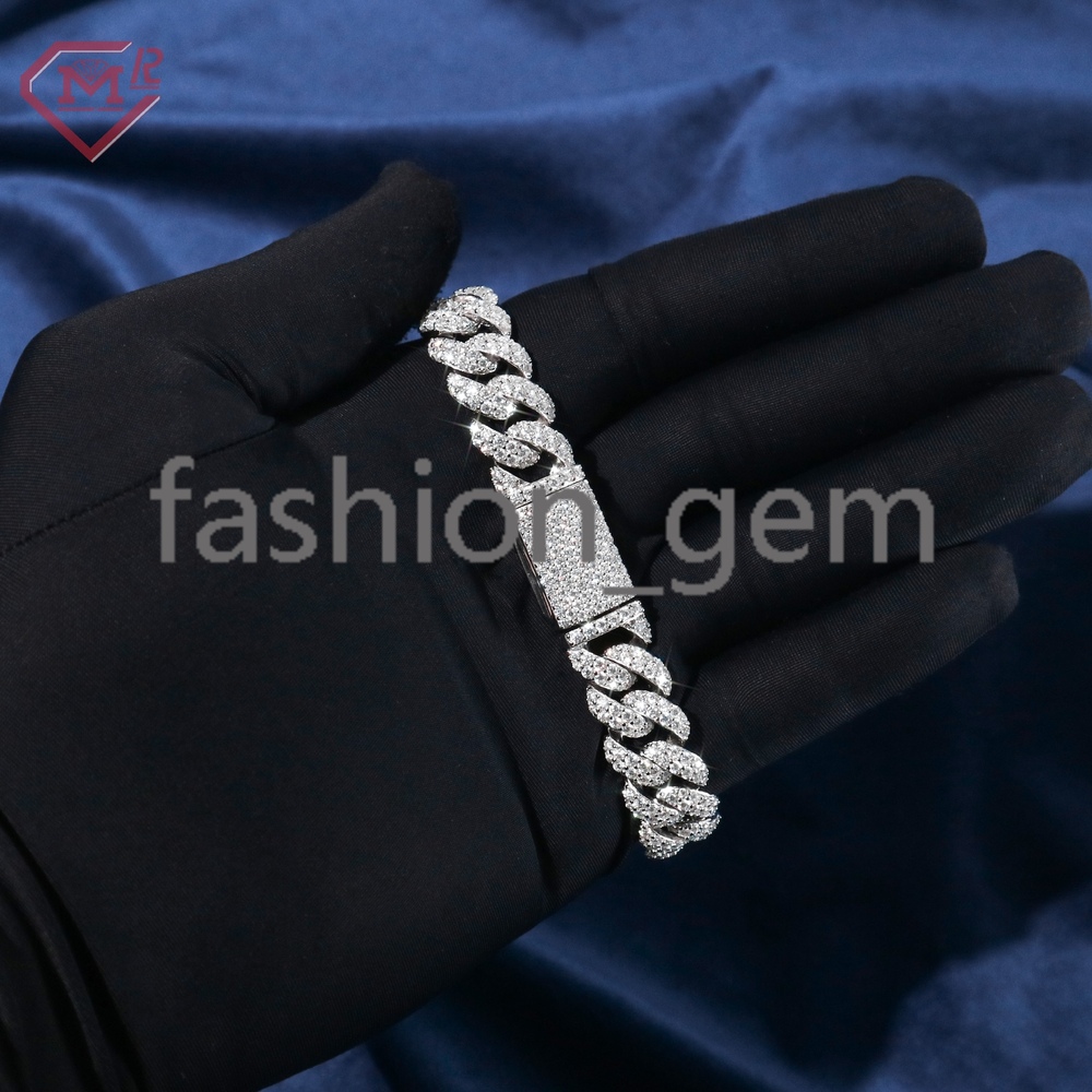 Pass Diamond Test Moissanite Cuban Chain Bracelet Necklace Custom 2 Rows Miami Silver 925 Moissanite Cuban Link Chain