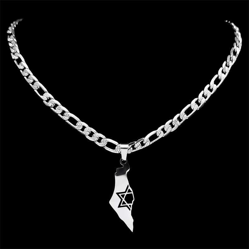 Israel Hexagram Magen Star of David Country Map Pendant Necklace for Men Women Stainless Steel Chain Necklaces Jewelry NXS05 W250618