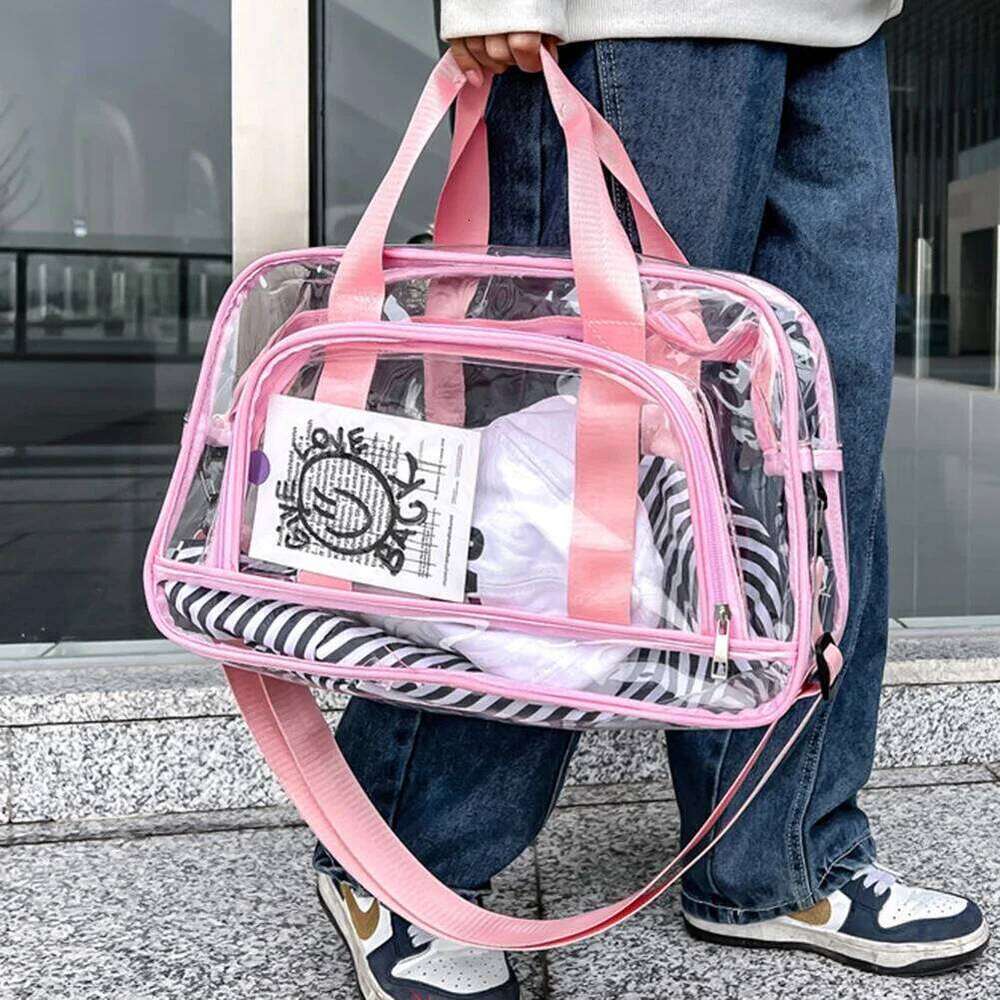Transparent PVC Clear Duffel Women Men Travel Tote Handbag Waterproof Anti Theft Stadium Approved Sport Fiess Bag