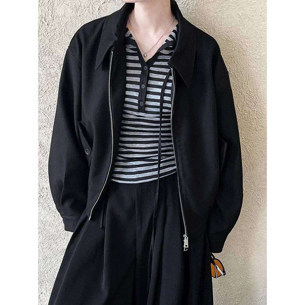 2024 High Quality 2025 Spring Women Fashion Vintage Turn Down Collar Bomber Jacket Coat Female Casual Solid Zip Outerwear Coats