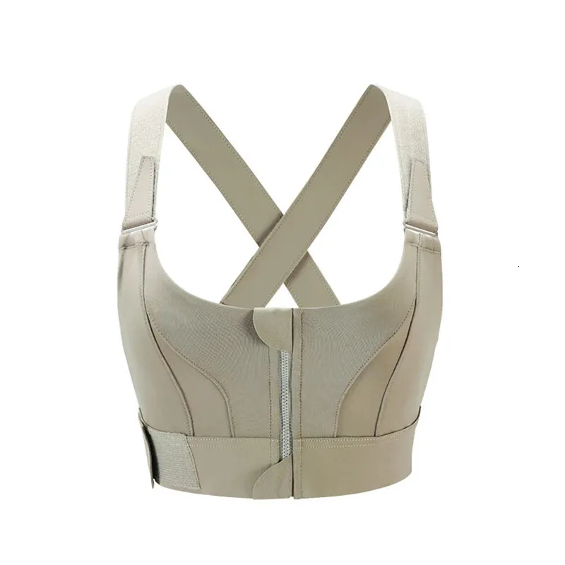 Womens sports bra tight fitting crop top yoga vest front zipper plus size adjustable shoulder straps shockabsorbing shirt gym fitness 241009