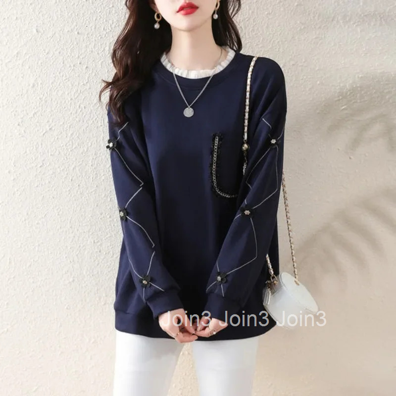 Womens Sweatshirts Cotton Female Top Basic Round Neck Pullovers Long Sleeve Y2k Style Vintage Matching Nice Color Casual Kpop E