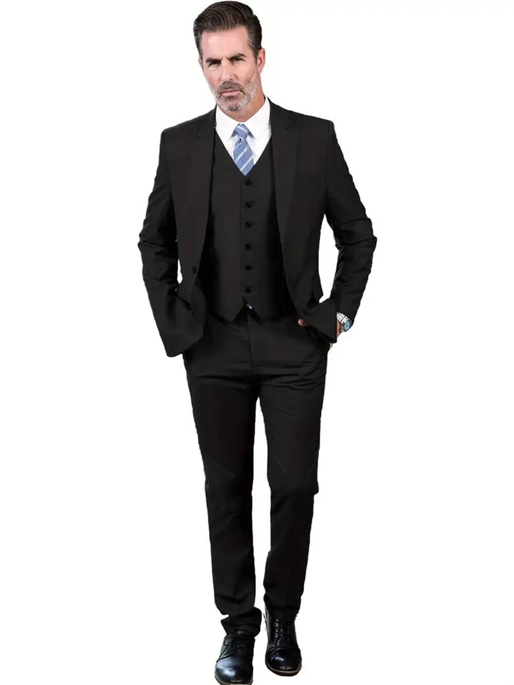Men's Suits 3Pcs Mens Business Suit Notch Lapel Blazer Formal Wedding Groom Pants Tux Vest Tuxedos (Blazer+Vest+Pants)