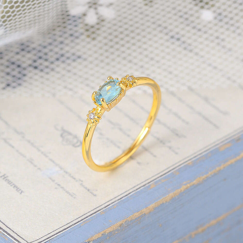 Light Luxury Topaz Gold-Plated Ring for Women, Adjustable Size Open Ring, Niche Style