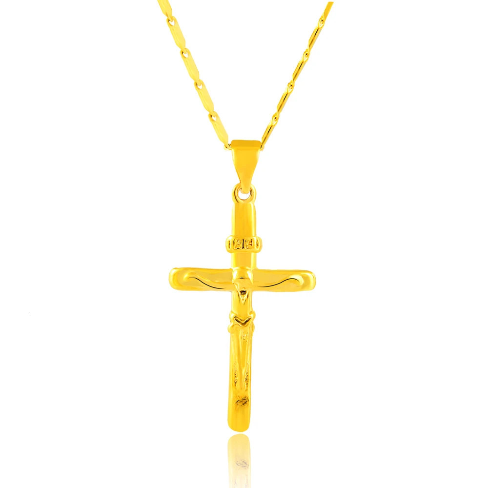24K Gold Necklace Cross Pendant Gold Plated Necklace Mens Womens Jewelry Gift 45CM/50CM250616