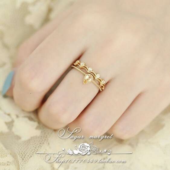 Crystal Imitation and Lace Skirt Hem Exquisite Simple Ins Trend Yellow Lucky Luxury Versatile Ring Women's Gift