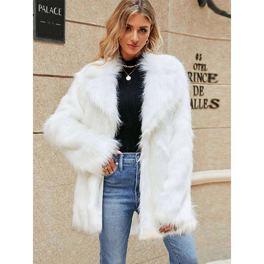Women Plush Faux Fur Coat Female Casual Turn Down Collar Long Sleeve Warm Overcoat 2024 Winter New Fashion Cardigan Tops Lady