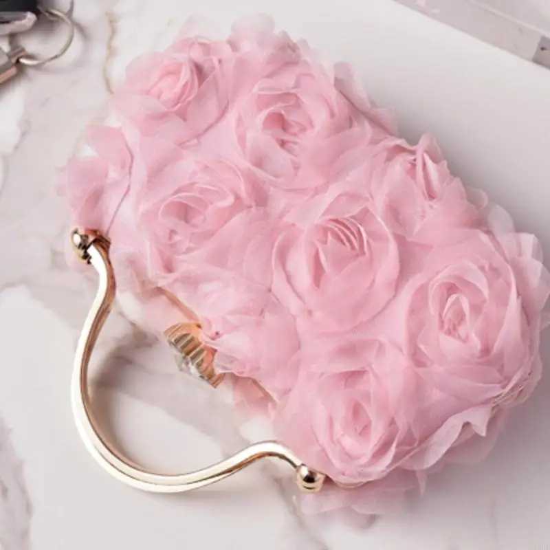 A3PE Ladies 3D Rose Flower Evening Bag with Chain for Bridal and Evening Gowns Rhinestones Top Handle Clutch Purse Handbag Z250618