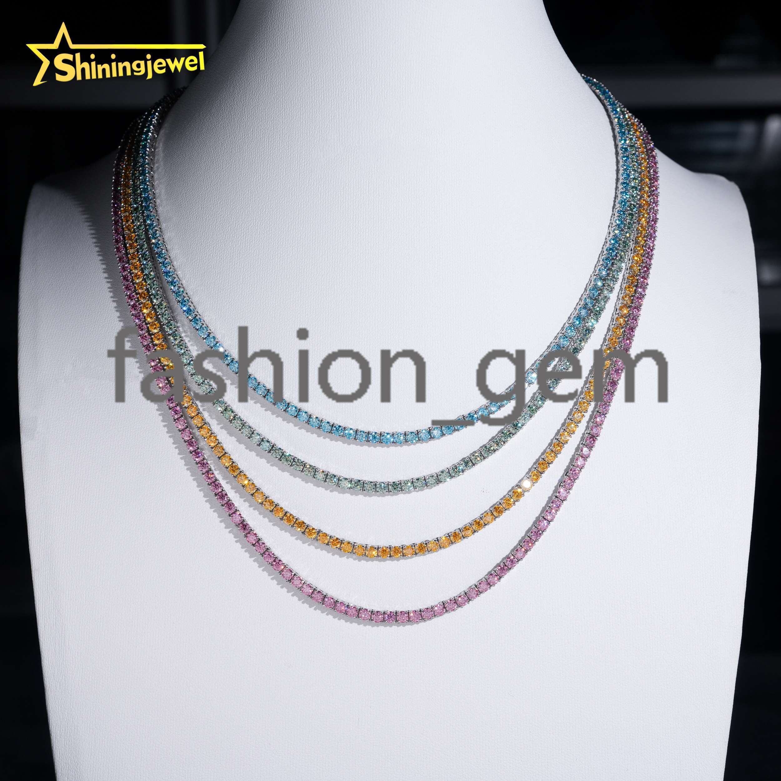 Pass Diamond Tester Blue Green Pink Sea Blue Golden Yellow 925 Moissanite Tennis Necklace Bracelet Tennis Chain Moissanite