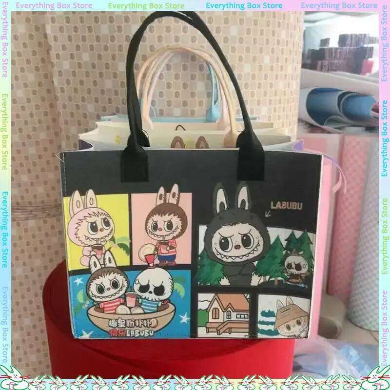 Cute Cartoon Labubu Large Capacity Felt Tote Women's Handbag Shoulder Stylish Shopping Bag For Ladies