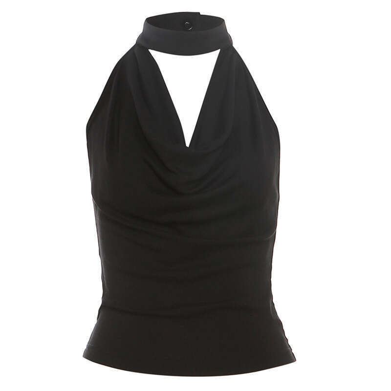 Summer New Women's Solid Color Slim Fit Street Fashion Halter Sexy Backless Tank Top B5