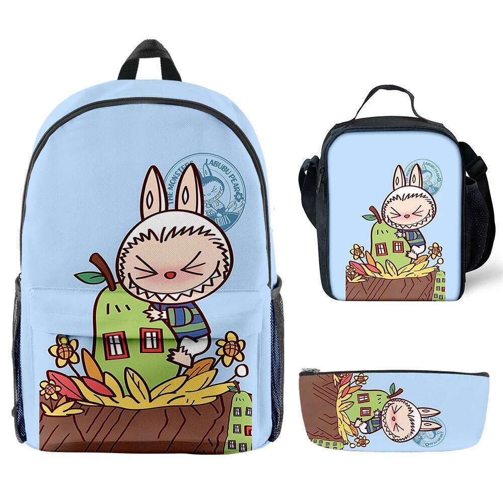 Novelty Cool Labubu 3D Print 3Pcs/Set Student School Bags Laptop Daypack Backpack Crossbody Lunch Bag Pencil Case