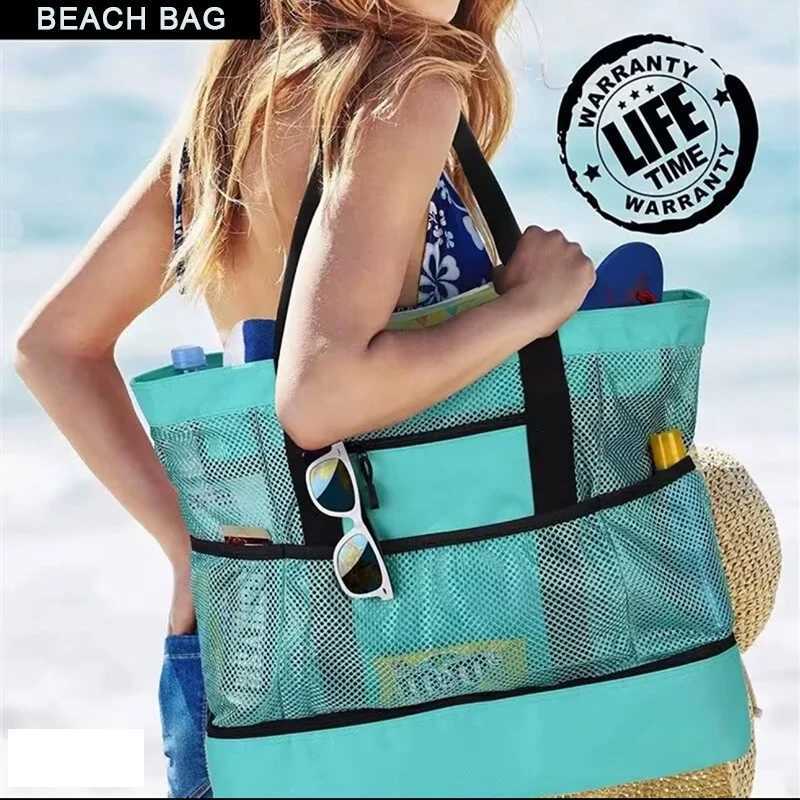 Insated Transparent Mesh Beach Tote Bag Large Capacity Picnic Bag Camping Travel Swimming Gear Multi-Purpose Warm and Cold Bag B250618