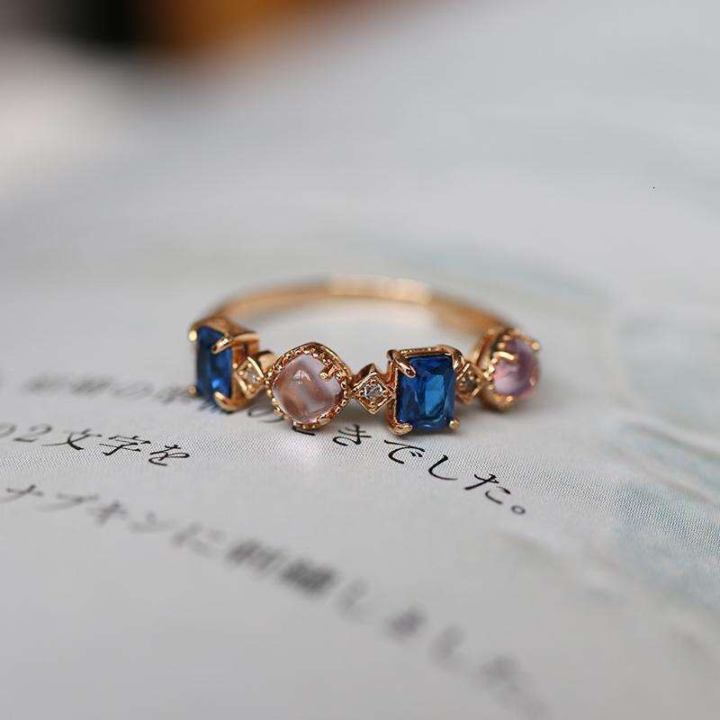 Light Luxury Style New Natural Amethyst Blue Topaz for Women Silver Gold Plated Luxurious Ring
