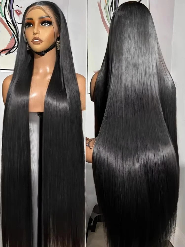 36 40 Inch 13x4 HD Transparent Bone Straight Lace Front Wigs 220 Density Brazilian Human Hair Wigs For Women Synthetic