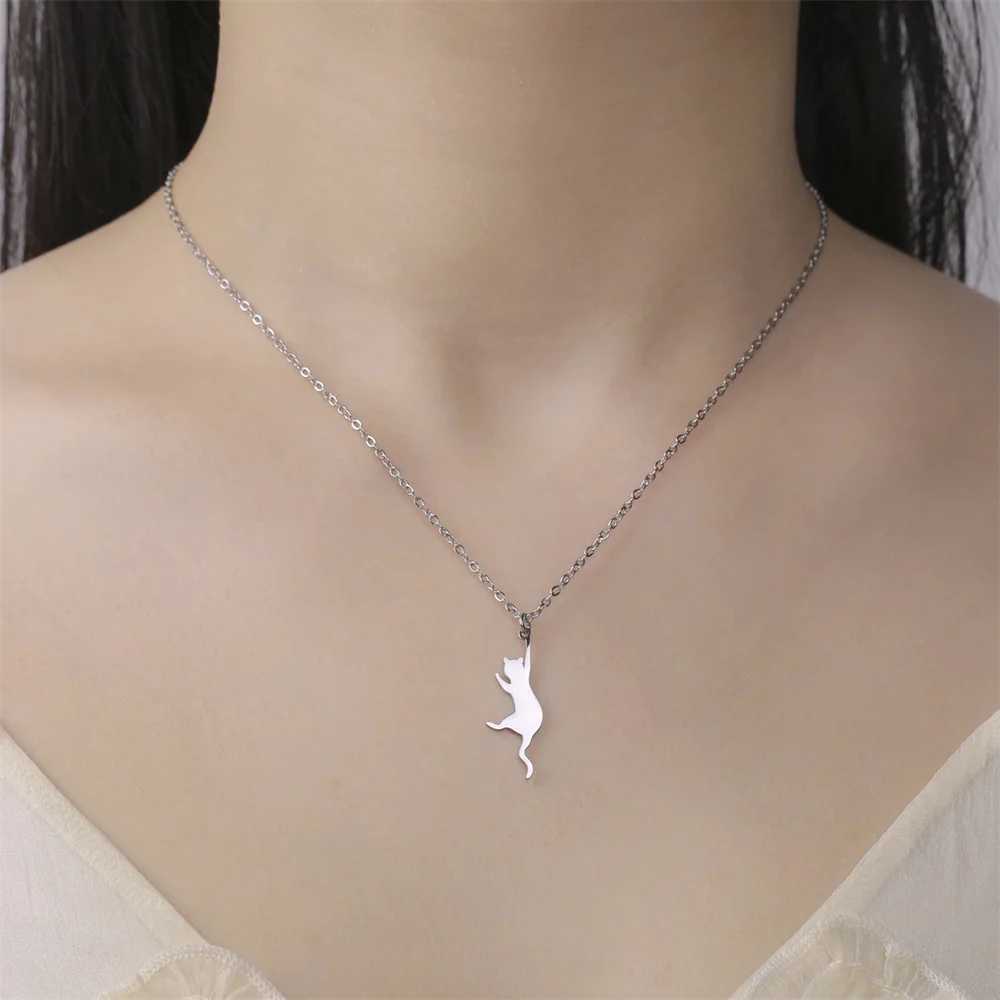 My Shape Cat and Fish Bones Pendant Necklaces for Women Girls Kitten Animals Charms Neck Chain Choker Stainless Steel Jewelry W250618