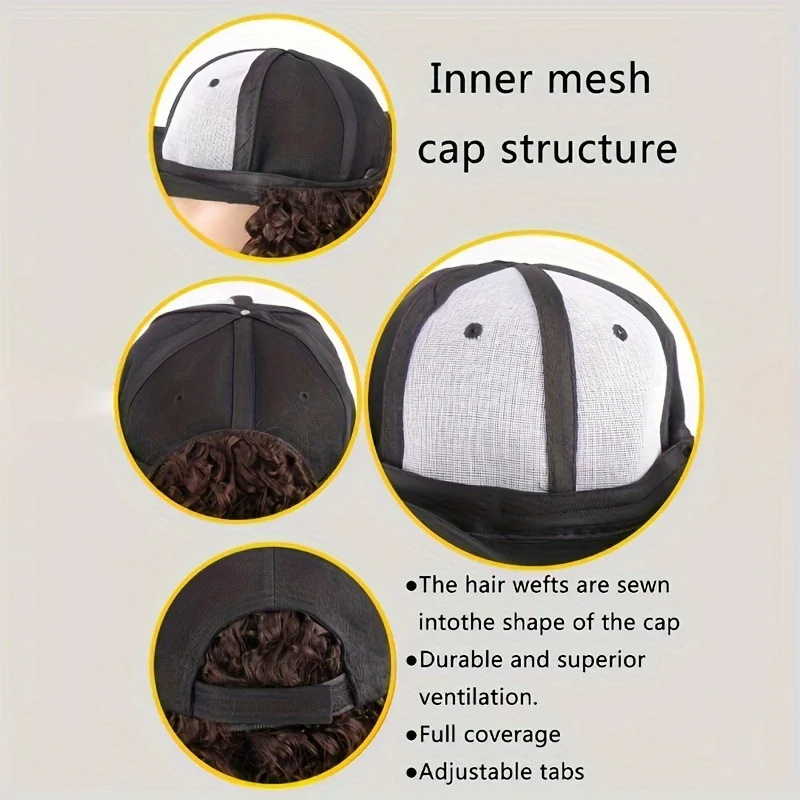 Afro-Style Long Curly Black Baseball Cap Wig All-in-One Small Spiral Noodle Curls Natural-Looking Synthetic Wig - In Stock