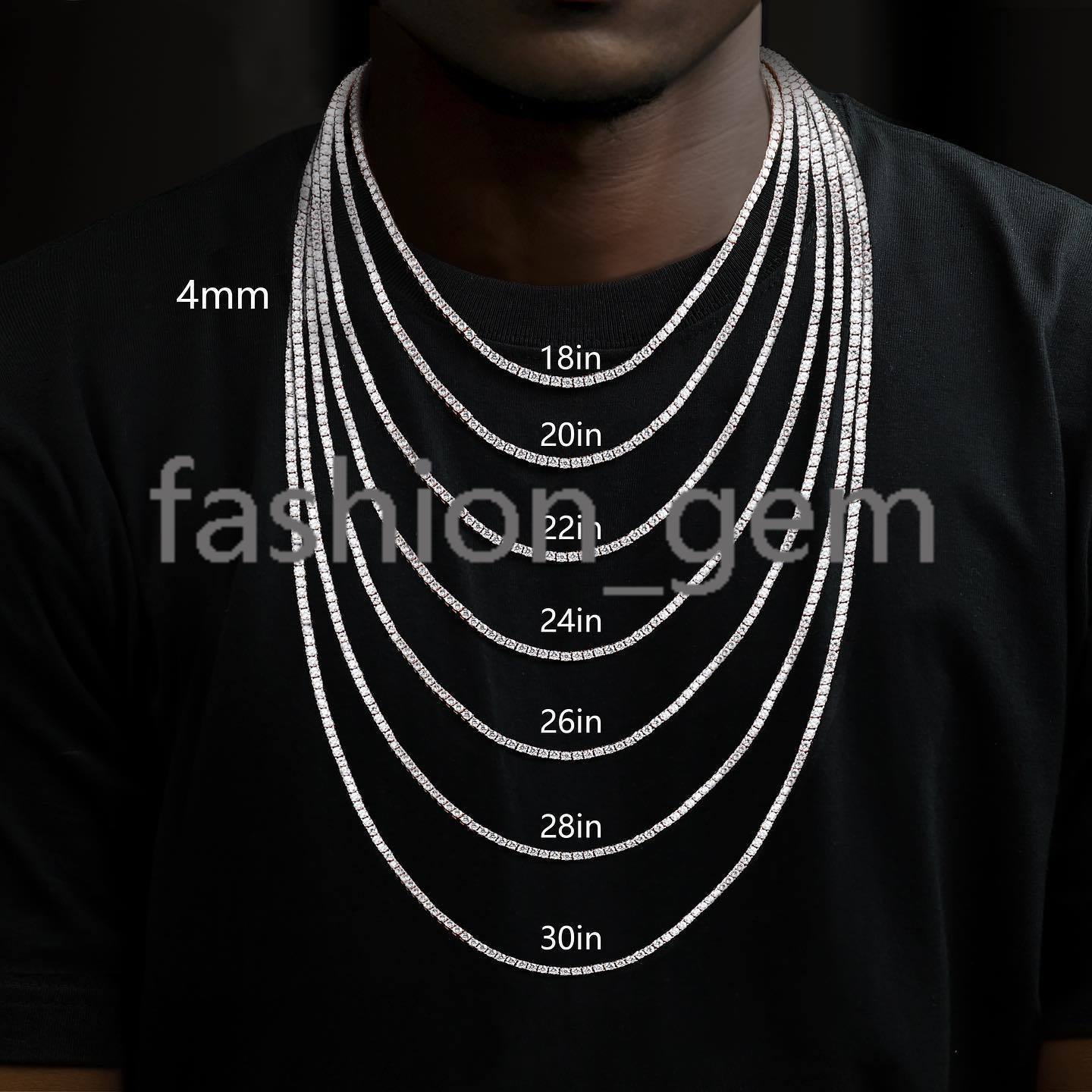 Bling Hiphop Tennis Chain 4mm Pass Testter Blue Diamond 925 Silver Vvs Moissanite Tennis Chain