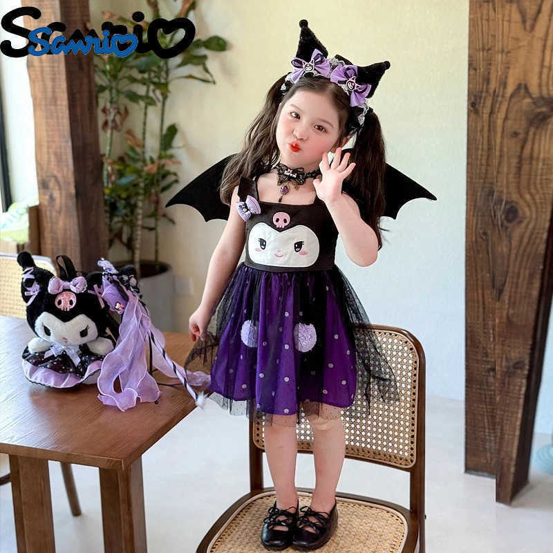 Sanrio New Sanrio Kuromi Lolita Princess Dress Cartoon Anime Kawaii Embroidery Printed Accessories Dress Set for Girls Summer Gift XJ250618