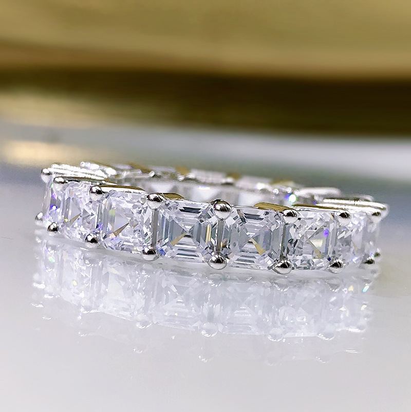 2025 Choucong Ins Top Sell Sparkling Luxury Jewelry Genuine 100% S925 Sterling Silver Multi Shape Asscher Zircon CZ Diamond Party Women Stack Bridal R