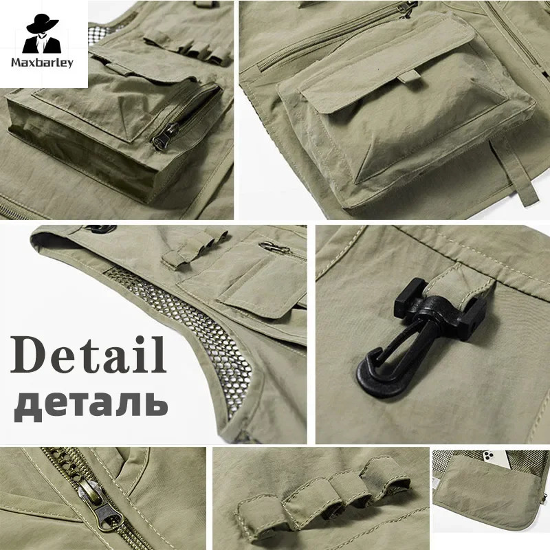 14 Pockets Summer Men Us Work Hiking Fishing Vest Mens Pographer Waistcoat Mesh Cargo Sleeveless Jacket Tool Vest 7xl 250617