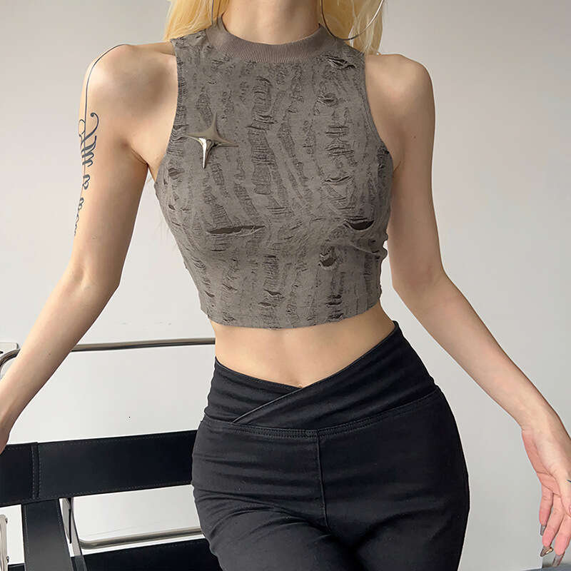 Women's Clothing Summer New Solid Color Street Fashion Sleeveless Matte Crop Top Vest For Women B5
