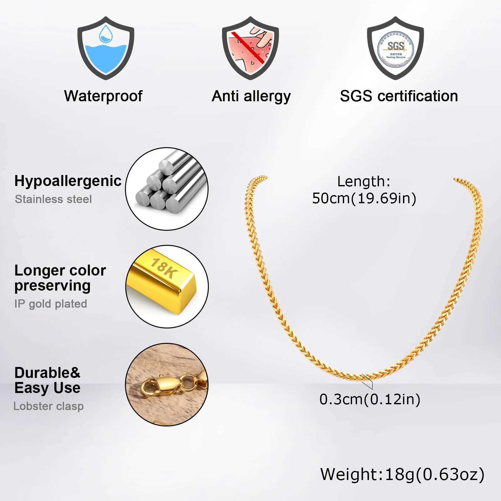 Vnox Punk Rock Foxtail Franco Chain Necklaces for Men Boys Gold Plated Stainless Steel Cuban Links Collar Cool Hippie Jewelry W250618