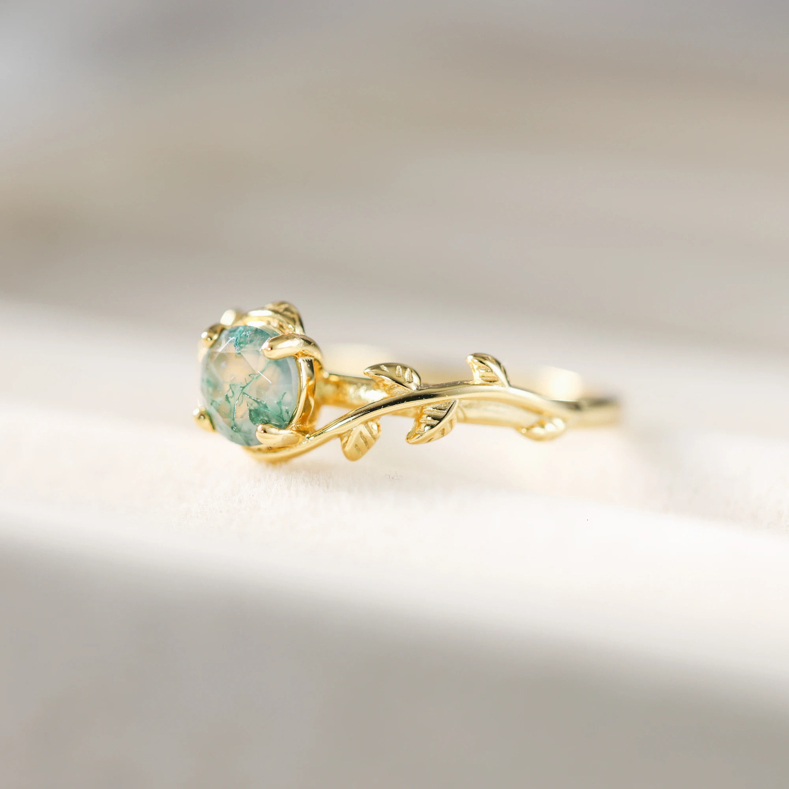 Unquie 925 Sterling Silver 8x6mm Oval Natural Green Moss Agate Stone Wedding Engagement Ring For Women Jewelry Finger Bague 250618