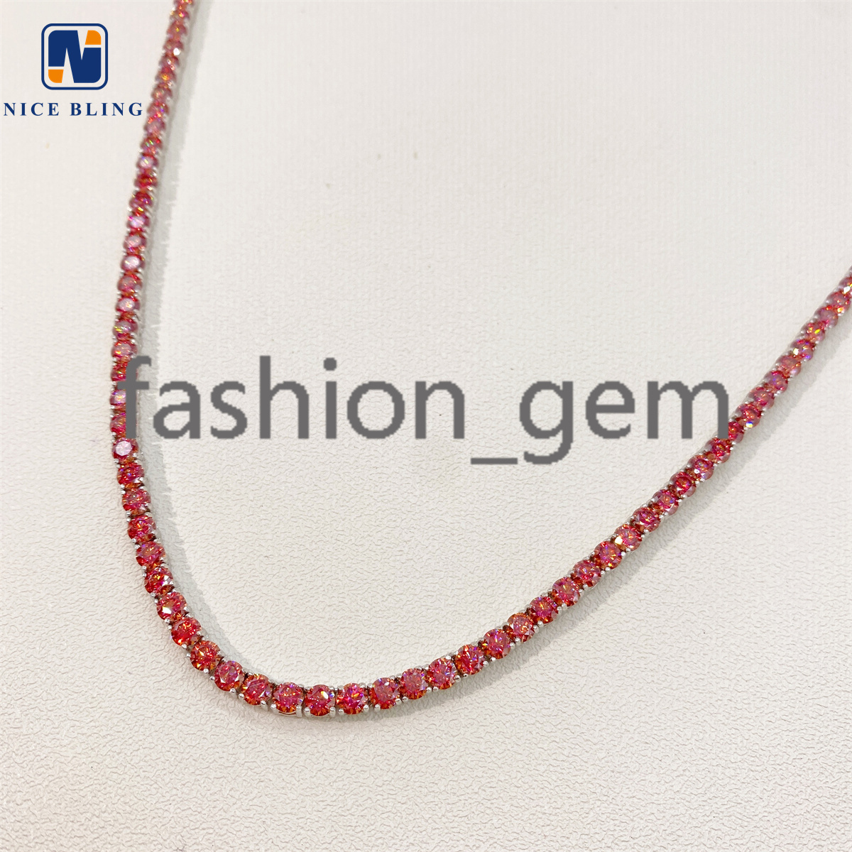 Garnet Red Tennis Chain Bling HipHop Jewelry Iced Out VVS Moissanite Diamond Necklace 4mm Colored Chain