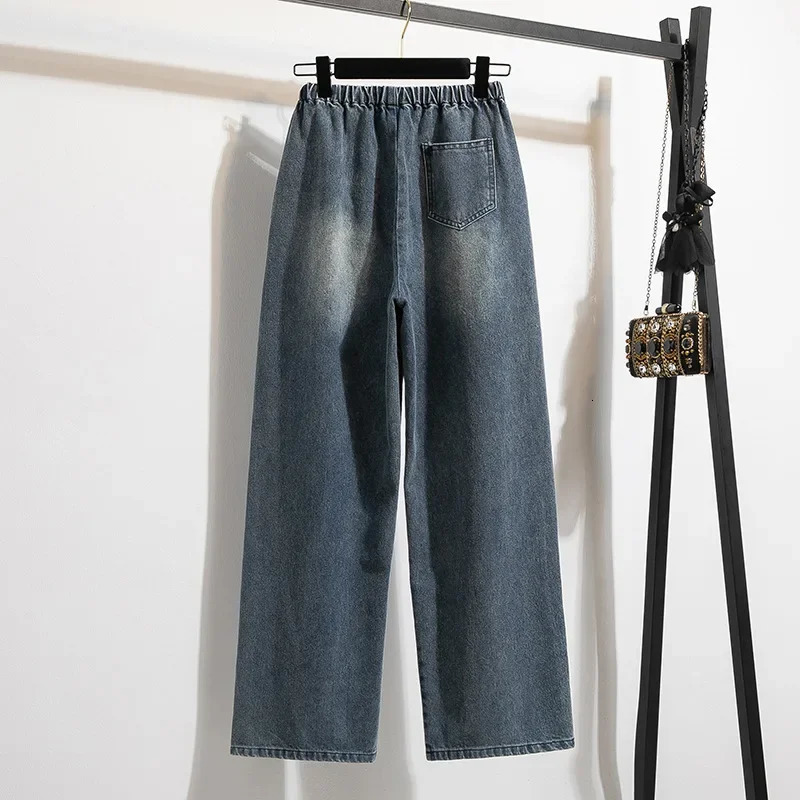 Plus Size Plus Size Womens Jeans Spring Summer Elastic Waist Belt Loose Wide Leg Pants Small Size Pants Big Code Trousers 250609