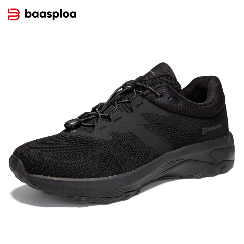 Baasploa Men Casual Shoes Knitted Breathable Elastic Buckle Sneakers Lightweight Non Slip Male Walking Outdoor Hiking Shoe