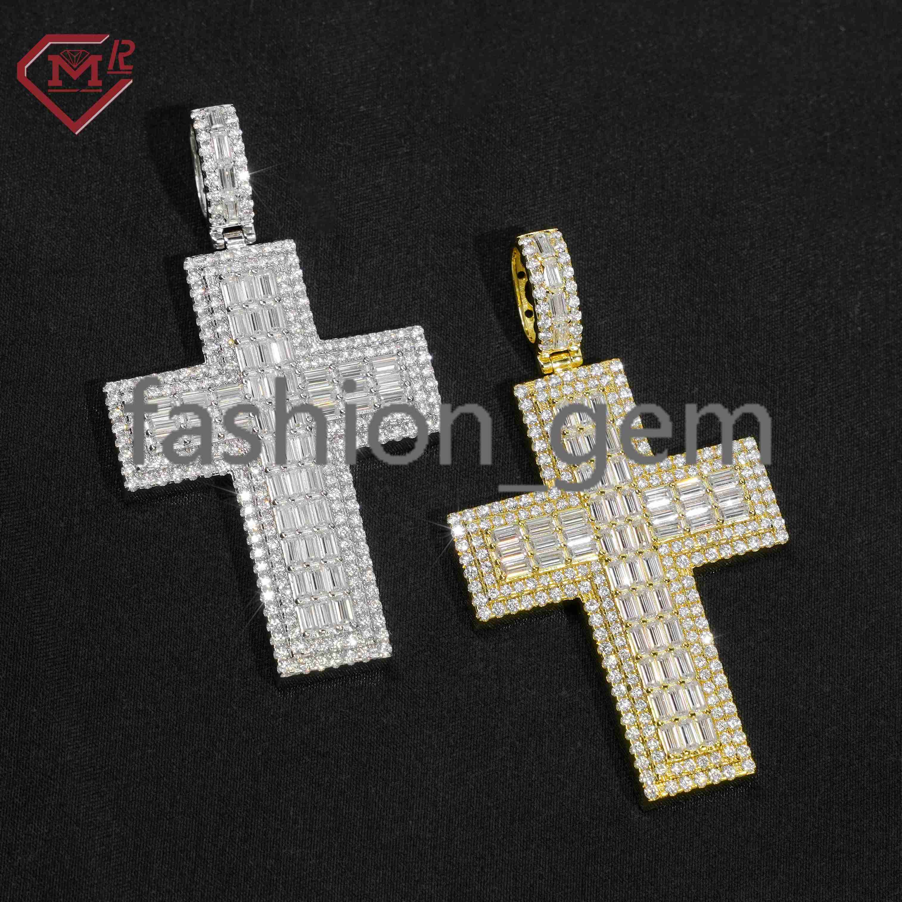 Pass Diamond Tester Moissanite Pendant Cross Baguette Hiphop S925 Custom Moissanite Pendant